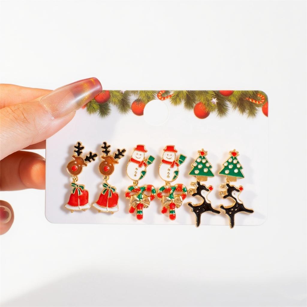 6 ペア/セット クリスマスシリーズイヤリング 女性用 メタ - Elk Bugle Call のレビューと価格